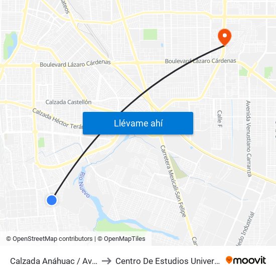 Calzada Anáhuac / Avenida Montalbo to Centro De Estudios Universitarios Xochicalco map