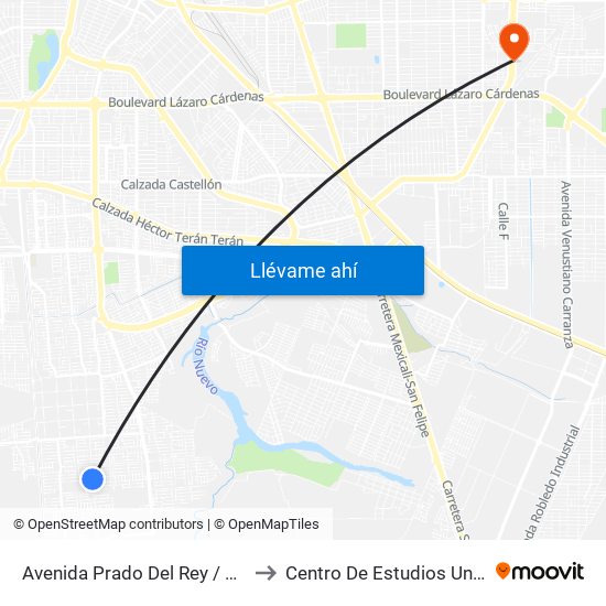 Avenida Prado Del Rey / Calzada De Los Monarcas to Centro De Estudios Universitarios Xochicalco map