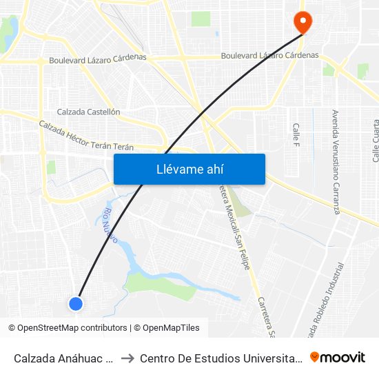 Calzada Anáhuac / Capileiro to Centro De Estudios Universitarios Xochicalco map