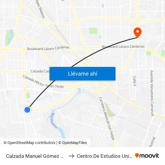 Calzada Manuel Gómez Morín / Calzada Anáhuac to Centro De Estudios Universitarios Xochicalco map