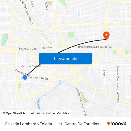 Calzada Lombardo Toledano / Avenida Hacienda Del Real to Centro De Estudios Universitarios Xochicalco map