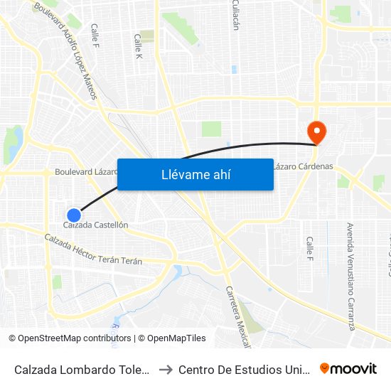 Calzada Lombardo Toledano / Avenida Gerona to Centro De Estudios Universitarios Xochicalco map