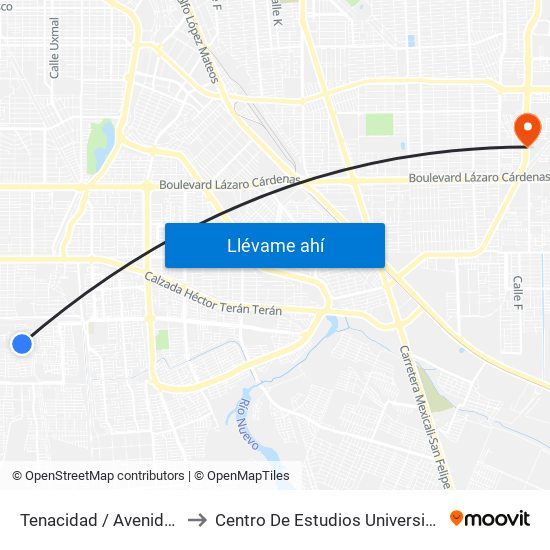 Tenacidad / Avenida Estabilidad to Centro De Estudios Universitarios Xochicalco map