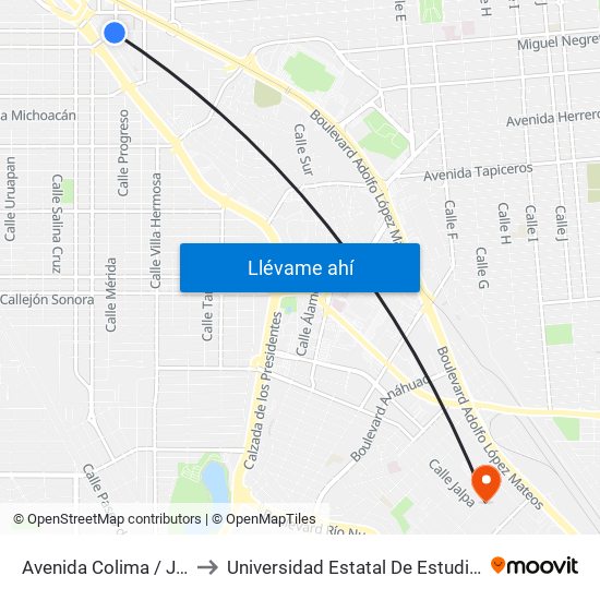 Avenida Colima / José Azueta to Universidad Estatal De Estudios Pedagogicos map
