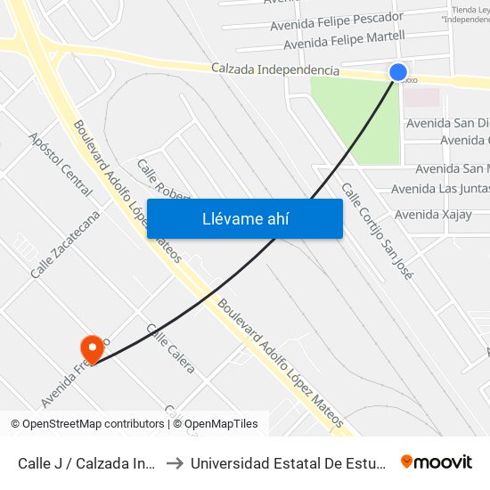 Calle J / Calzada Independencia to Universidad Estatal De Estudios Pedagogicos map