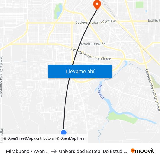 Mirabueno / Avenida Grañen to Universidad Estatal De Estudios Pedagogicos map