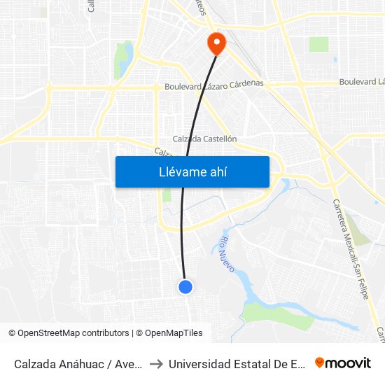 Calzada Anáhuac / Avenida Arenas Del Rey to Universidad Estatal De Estudios Pedagogicos map