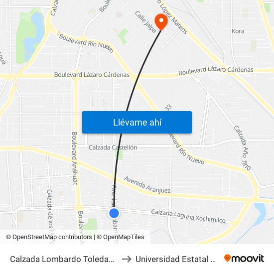 Calzada Lombardo Toledano / Calzada Laguna Xochimilco to Universidad Estatal De Estudios Pedagogicos map