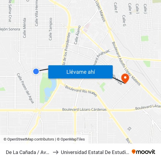De La Cañada / Avenida Taxco to Universidad Estatal De Estudios Pedagogicos map