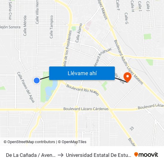 De La Cañada / Avenida Del Arroyo to Universidad Estatal De Estudios Pedagogicos map