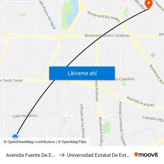 Avenida Fuente De Etiopía / Justicia to Universidad Estatal De Estudios Pedagogicos map