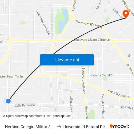 Heróico Colegio Militar / General Jesús María Garza to Universidad Estatal De Estudios Pedagogicos map