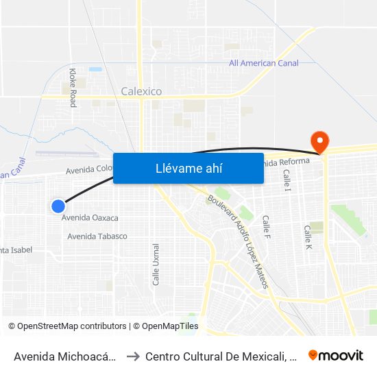 Avenida Michoacán / Santa María to Centro Cultural De Mexicali, Seminario Diocesano map