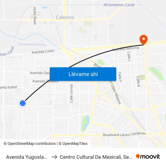 Avenida Yugoslavia / Bélgica to Centro Cultural De Mexicali, Seminario Diocesano map