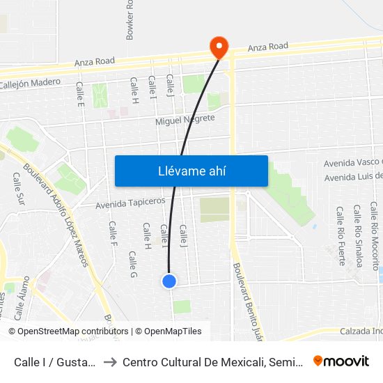 Calle I / Gustavo Otelo to Centro Cultural De Mexicali, Seminario Diocesano map