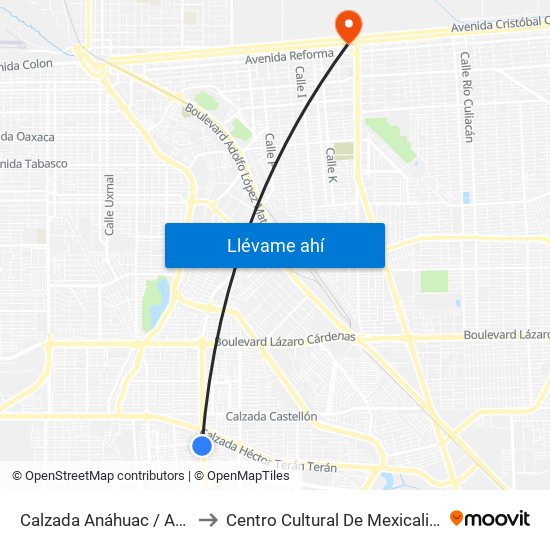 Calzada Anáhuac / Avenida De La Troje to Centro Cultural De Mexicali, Seminario Diocesano map