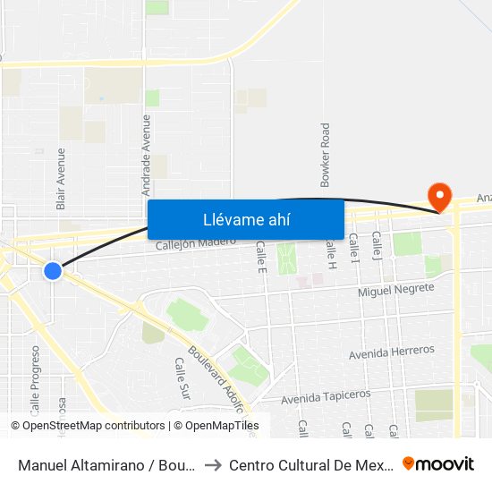 Manuel Altamirano / Boulevard Adolfo López Mateos to Centro Cultural De Mexicali, Seminario Diocesano map
