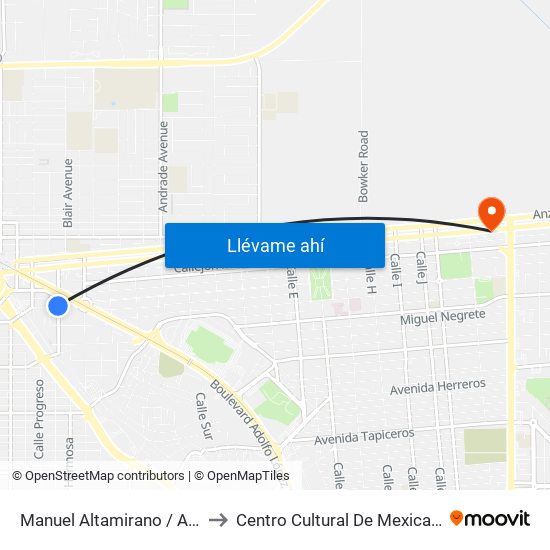 Manuel Altamirano / Avenida Benito Juárez to Centro Cultural De Mexicali, Seminario Diocesano map