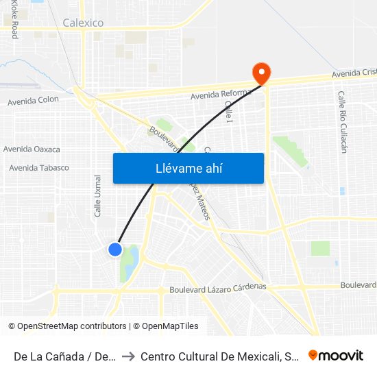 De La Cañada / Del Bosque Sur to Centro Cultural De Mexicali, Seminario Diocesano map