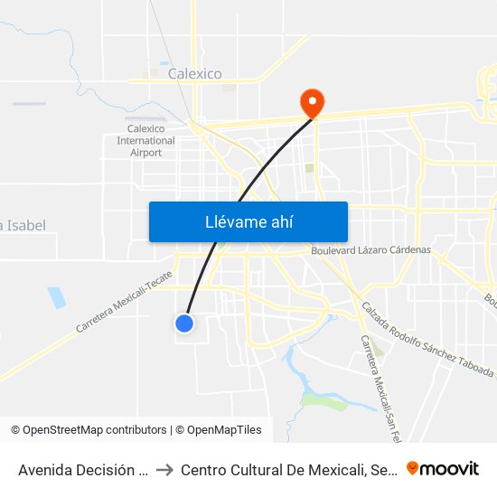 Avenida Decisión / Seguridad to Centro Cultural De Mexicali, Seminario Diocesano map