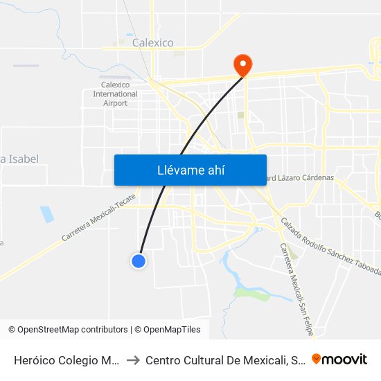 Heróico Colegio Militar / Raboso to Centro Cultural De Mexicali, Seminario Diocesano map
