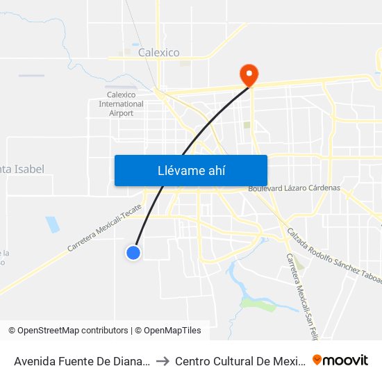 Avenida Fuente De Diana / Fuente De La Emperatriz to Centro Cultural De Mexicali, Seminario Diocesano map