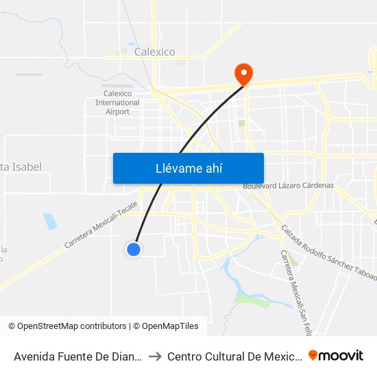 Avenida Fuente De Diana / Fuente De La Alegría to Centro Cultural De Mexicali, Seminario Diocesano map