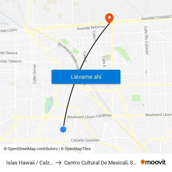 Islas Hawaii / Calzada Anáhuac to Centro Cultural De Mexicali, Seminario Diocesano map