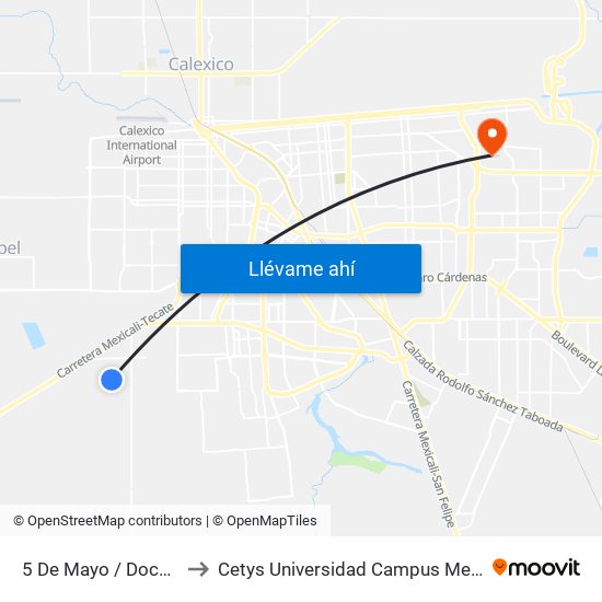 5 De Mayo / Doceava to Cetys Universidad Campus Mexicali map