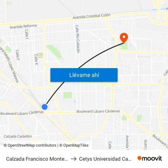 Calzada Francisco Montejano / Trinidad to Cetys Universidad Campus Mexicali map