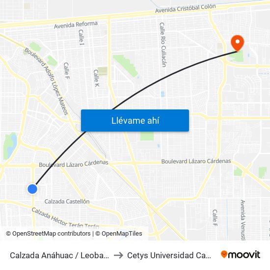Calzada Anáhuac / Leobardo De La Cruz to Cetys Universidad Campus Mexicali map