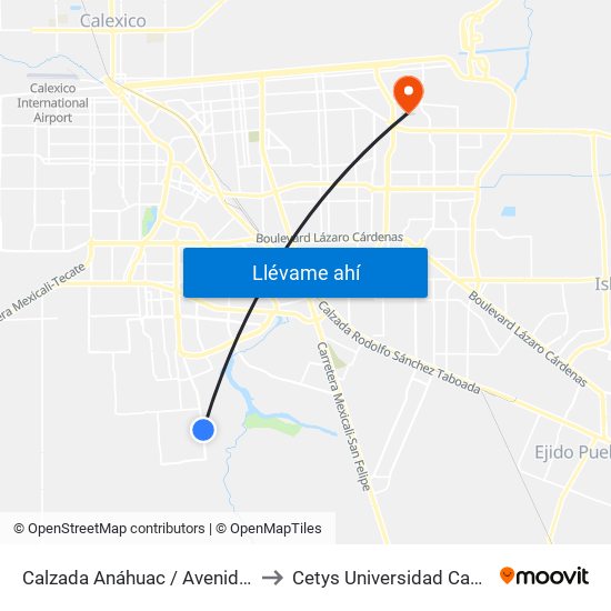 Calzada Anáhuac / Avenida Prado Del Rey to Cetys Universidad Campus Mexicali map