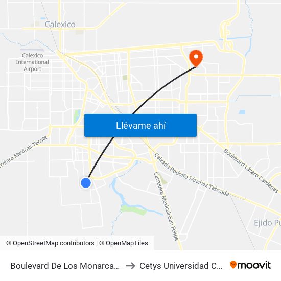 Boulevard De Los Monarcas / Avenida Sedano to Cetys Universidad Campus Mexicali map