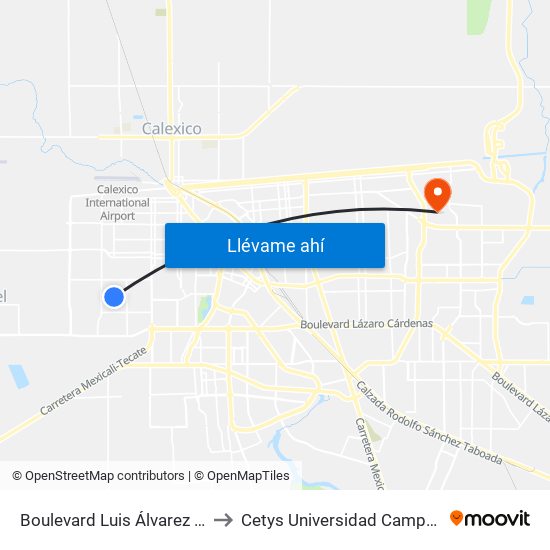 Boulevard Luis Álvarez / Noruega to Cetys Universidad Campus Mexicali map