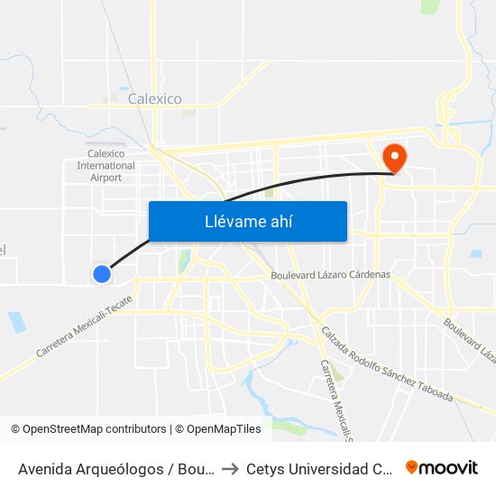 Avenida Arqueólogos / Boulevard Luis Álvarez to Cetys Universidad Campus Mexicali map