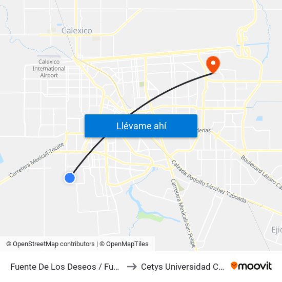 Fuente De Los Deseos / Fuente De Los Tritones to Cetys Universidad Campus Mexicali map
