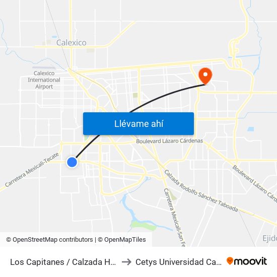 Los Capitanes / Calzada Héctor Terán Terán to Cetys Universidad Campus Mexicali map