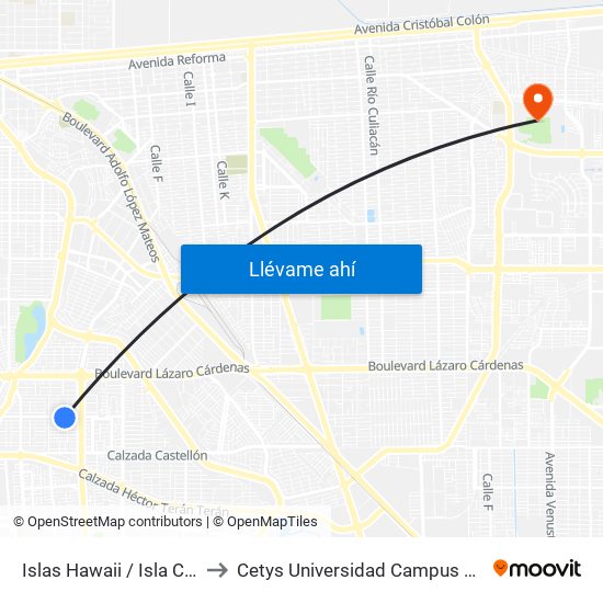 Islas Hawaii / Isla Cedros to Cetys Universidad Campus Mexicali map