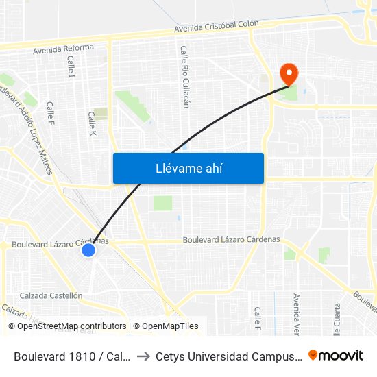 Boulevard 1810 / Calle 1810 to Cetys Universidad Campus Mexicali map