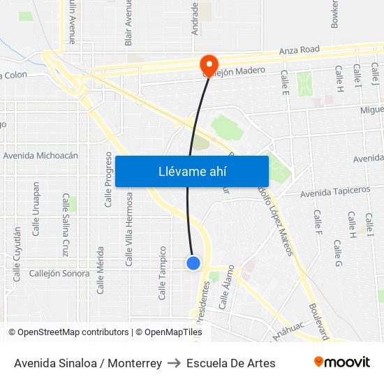 Avenida Sinaloa / Monterrey to Escuela De Artes map