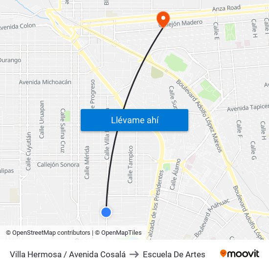 Villa Hermosa / Avenida Cosalá to Escuela De Artes map