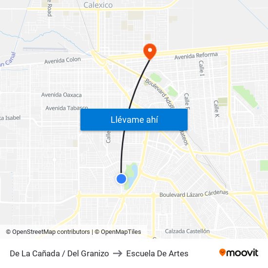 De La Cañada / Del Granizo to Escuela De Artes map