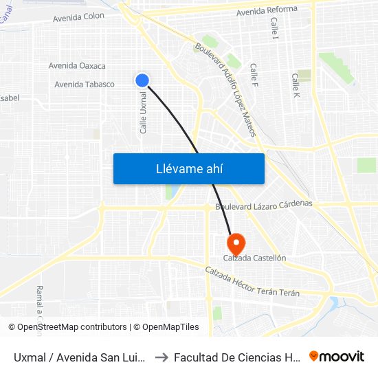 Uxmal / Avenida San Luis Potosí to Facultad De Ciencias Humanas map