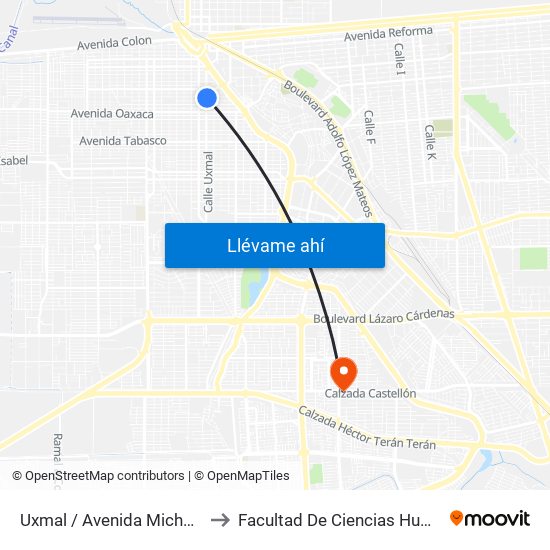 Uxmal / Avenida Michoacán to Facultad De Ciencias Humanas map