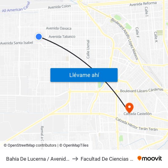 Bahía De Lucerna / Avenida Tabasco to Facultad De Ciencias Humanas map
