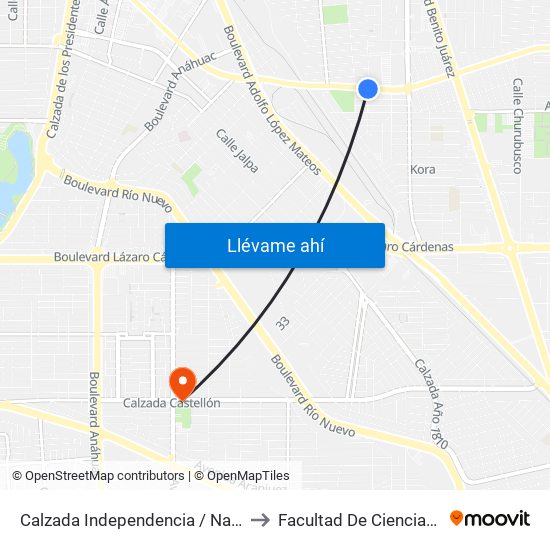 Calzada Independencia / Naripeo Cardone to Facultad De Ciencias Humanas map