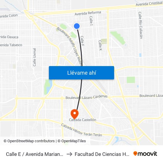 Calle E / Avenida Mariano Arista to Facultad De Ciencias Humanas map