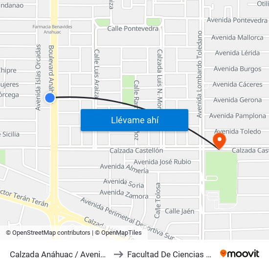 Calzada Anáhuac / Avenida Gerona to Facultad De Ciencias Humanas map