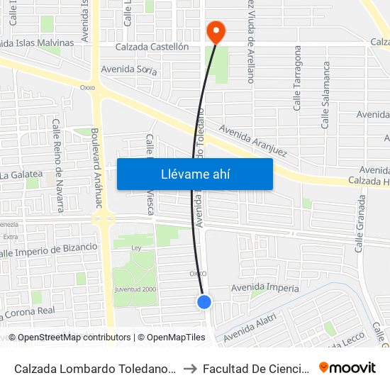 Calzada Lombardo Toledano / Juventud 2000 to Facultad De Ciencias Humanas map