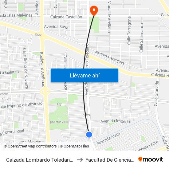 Calzada Lombardo Toledano / Futbolistas to Facultad De Ciencias Humanas map